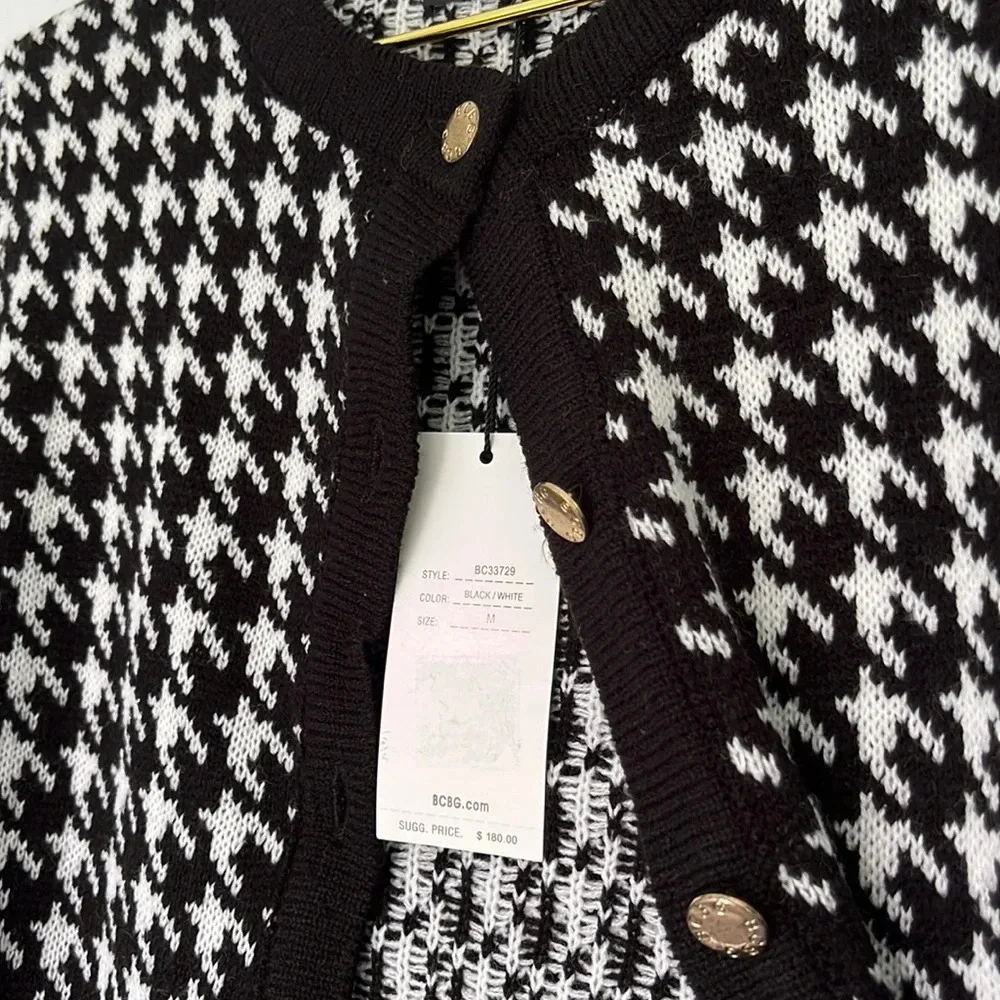 NWT BCBG Maxazria Black & White Houndstooth Print Cardigan M - Picture 6 of 7